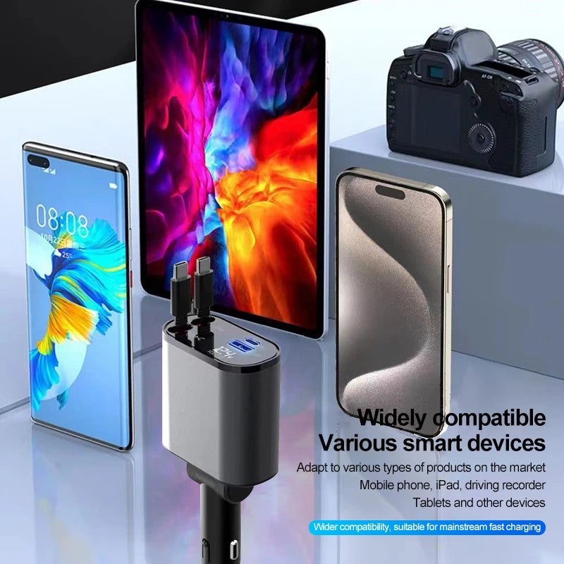 Bluejw Fast Retractable Car Charger 120W - Dual USB C Cables & USB A Port - Automobile Chargers - Fast Charge Adapter for Phones & Tablets - Image 5